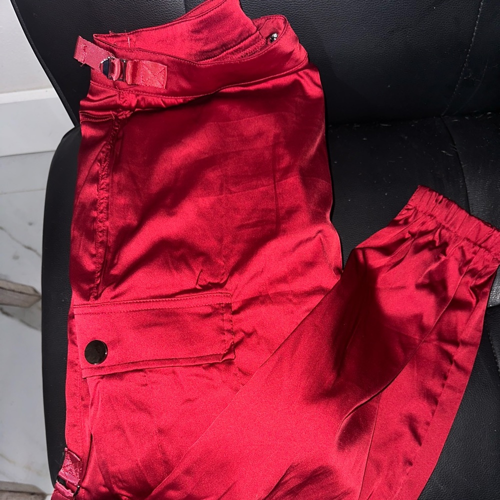 Shane Justin red silk two piece